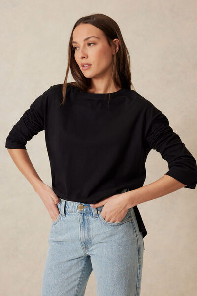 Slouchy Long Sleeve  Tee, BLACK