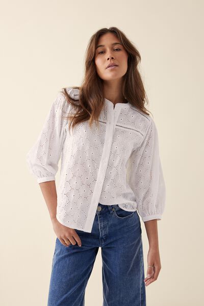 Broderie Tunic In Rescued Cotton, WHITE