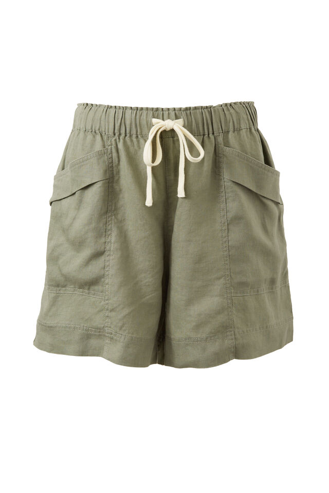 Panelled Pull On Short, KHAKI LINEN