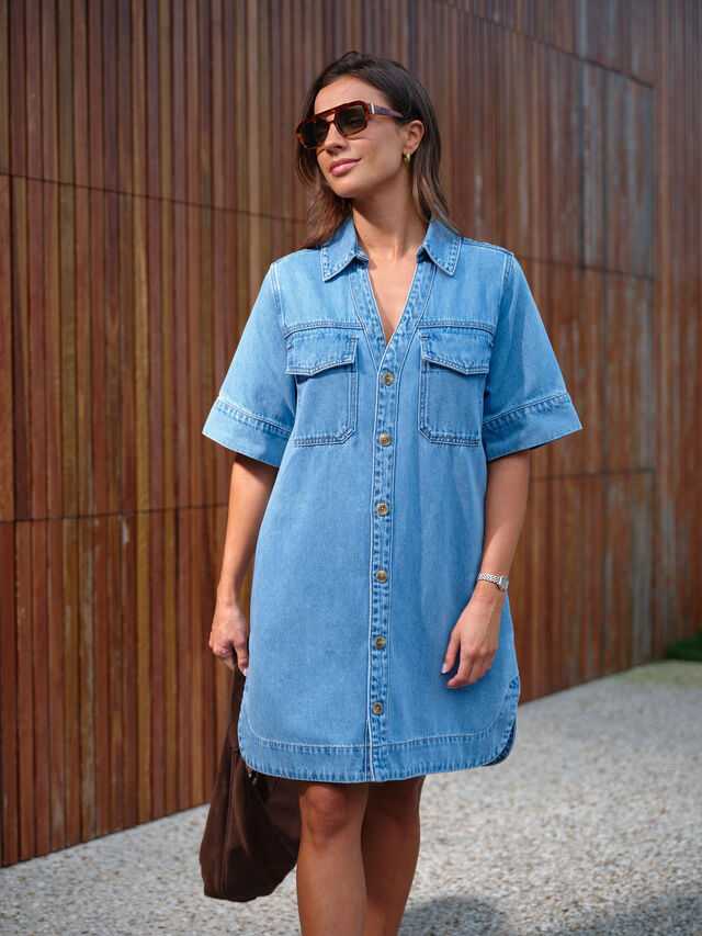 Relaxed Shirt Dress, MID VINTAGE BLUE
