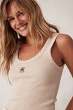 Zoe Contour Rib Scoop Tank, OATMEAL/BLACK MONOGRAM EMBROIDERY - alternate image 4