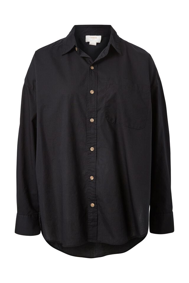 Oversized Poplin Shirt In Organic Cotton, BLACK