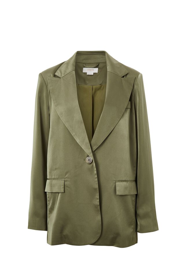 Satin Heritage Blazer, SOFT OLIVE