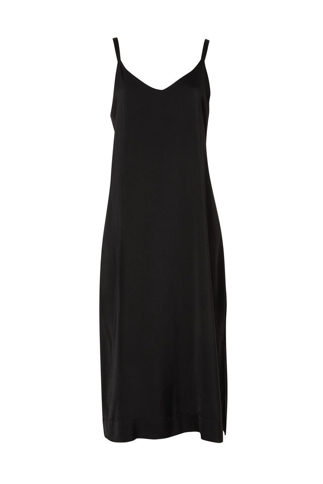 Satin Slip Dress With Recycled Fibres, BLACK
