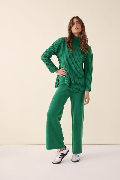 Soft Knit Wide Leg Pant In Recycled Blend, LAWN GREEN