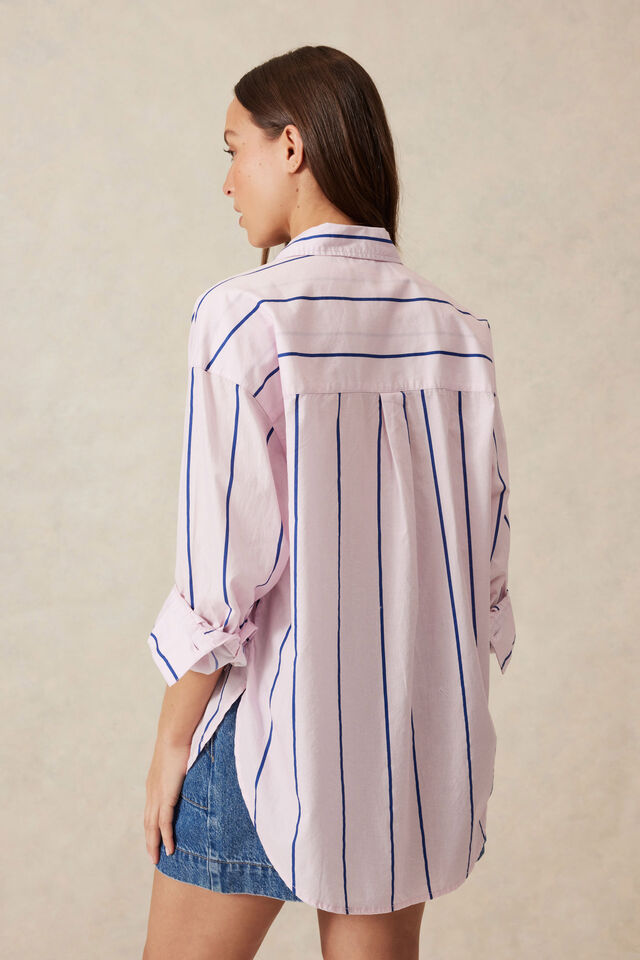 Oversized Shirt, PINK BLUE STRIPE ORGANIC COTTON