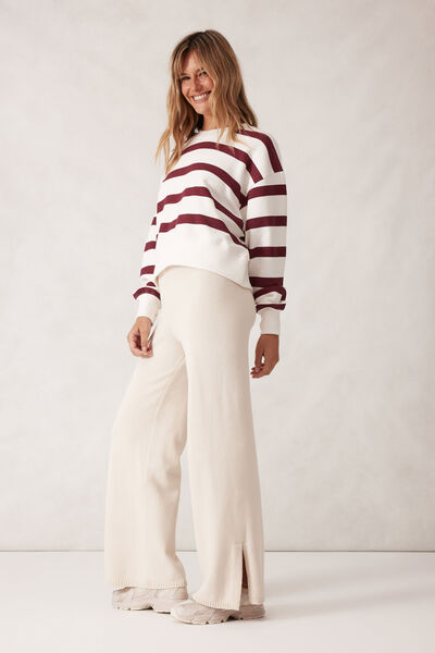 Split Hem Knit Pant, ECRU
