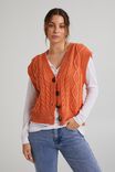 Cable Button Through Vest In Recycled Blend Yarn, FADED ORANGE - alternate image 1