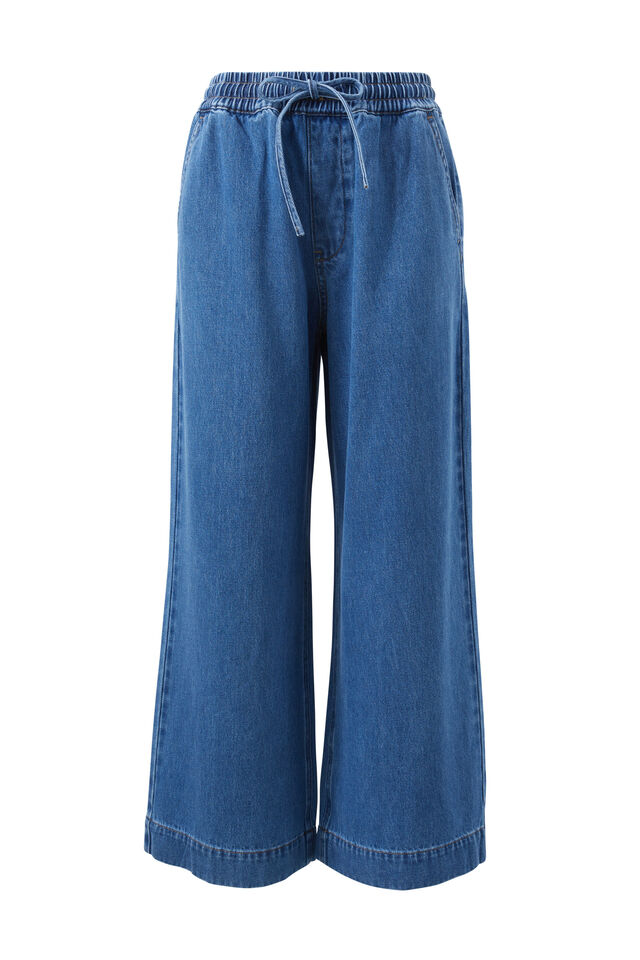 Andie Wide Leg Drawstring Pant, MID INDIGO