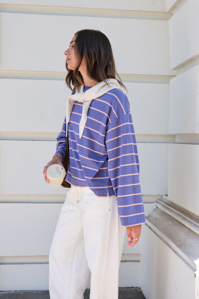 Beau Long Sleeve Slouchy Tee, WASHED NAVY/PINK CLAY