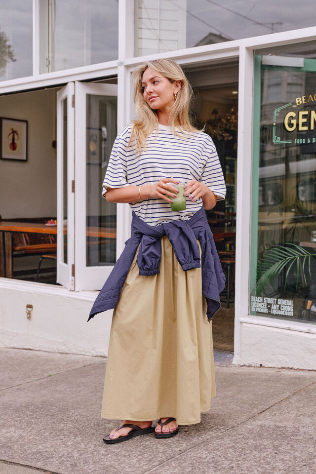 Phoebe Premium Tee, MILK/PRUSSIAN BLUE STRIPE