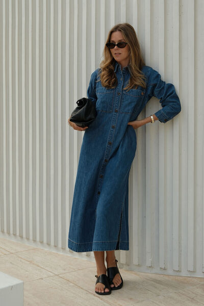 Rae Long Sleeve Midi Dress, FRESH INDIGO