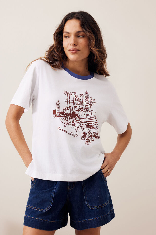 Stevie Slouchy Tee, WHITE/ CERES VILLAGE