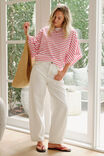 Lucy Relaxed Sleeve Tee, WHITE/HERITAGE RED STRIPE - example image 4
