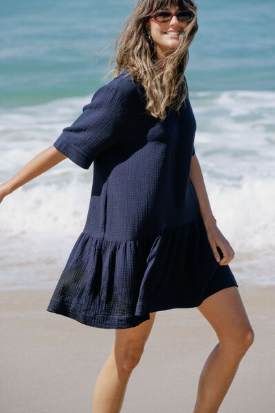 Short Sleeve Tunic Mini Dress, FRESH NAVY