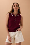 Cora Collared Button Knit, POMEGRANATE - alternate image 1
