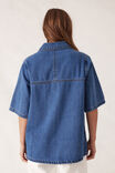 Short Sleeve Denim Shirt, MID INDIGO - alternate image 3
