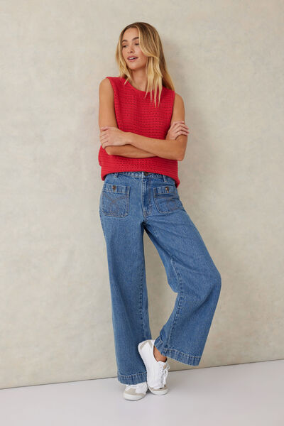 Wide Leg Stitch Pocket Jean, INDIGO