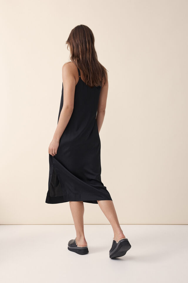 Satin Slip Dress With Recycled Fibres, BLACK