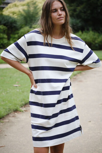 Mini Terry Dress, WHITE NAVY BOLD STRIPE