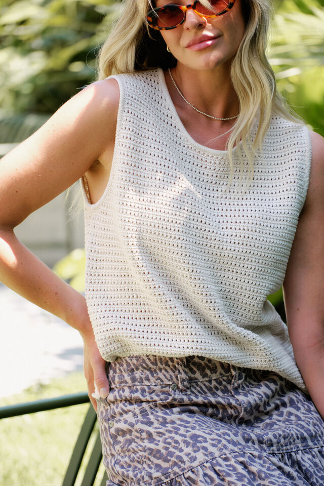 Margot Mesh Knit Tank, ECRU