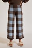 Soft Knit Wide Leg Pant In Recycled Blend, BITTER CHOC BLUE SHADOW CHECK