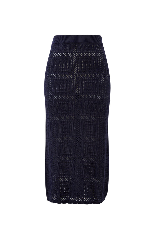 Square Knit Midi Skirt, NEW NAVY