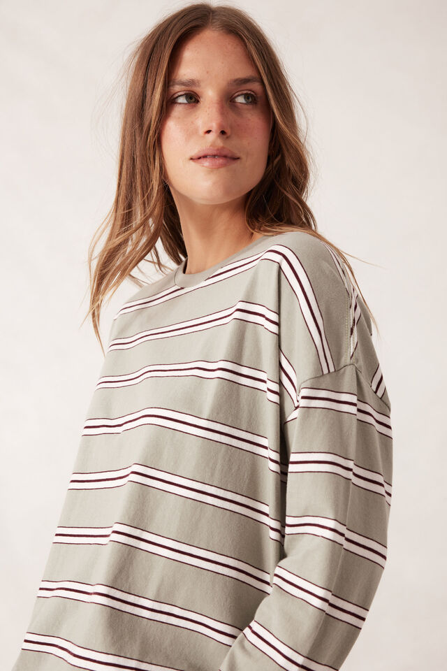 Scout Slouchy Long Sleeve  Tee, SOFT SAGE RETRO STRIPE