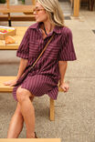 Sara Mini Shirt Dress, WINE PRINTED PINSTRIPE - alternate image 4