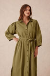 Midi Shirt Dress, FIG GREEN TEXTURED COTTON - alternate image 6