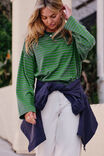 Beau Long Sleeve Slouchy Tee, BASIL/PRUSSIAN BLUE STRIPE - example image 6