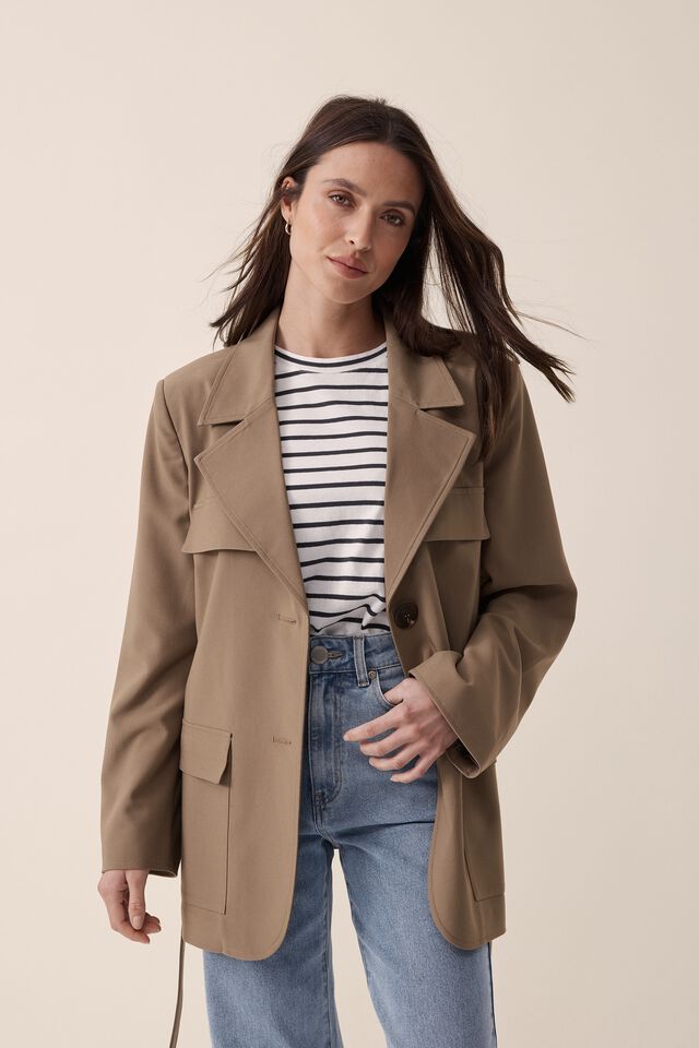 Belted Utility Blazer, SPRING KHAKI