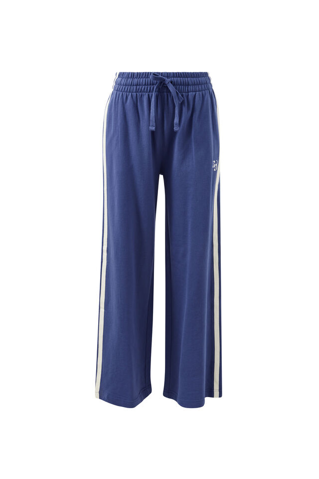 Gigi Wide Leg Terry Trackpant, WASHED NAVY SIDE STRIPE