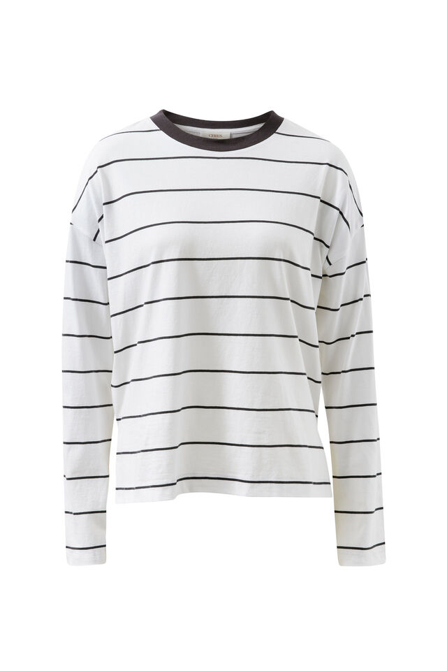 Scout Slouchy Long Sleeve  Tee, WHITE PHANTOM FINE STRIPE