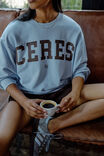 Isla Oversized Slouchy Crew, CHALK BLUE HERITAGE LOGO - example image 4