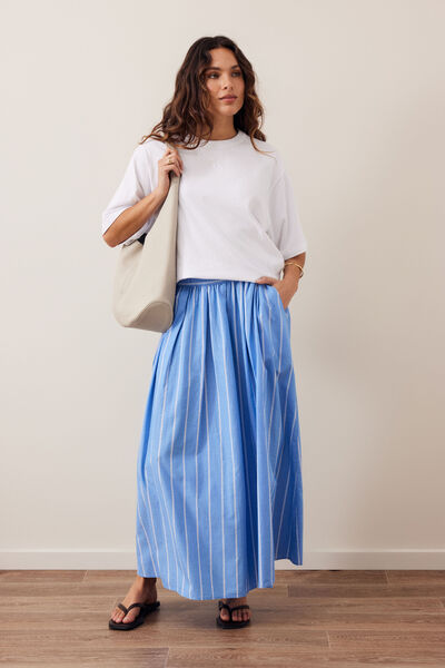 Florence Maxi Skirt, OXFORD BLUE WHITE STRIPE