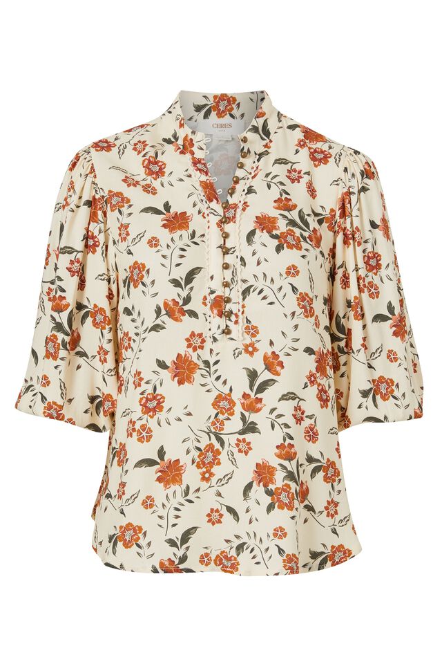Collared Tunic In Lenzing™ Viscose, TRAILING FLORAL