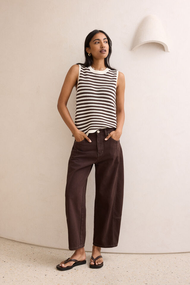 Maddy Mesh Knit Tank, BRUNETTE STRIPE
