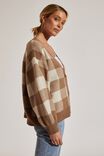 Soft Knit Checkered Cardigan In Recycled Blend, TAUPE OATMEAL CHECK
