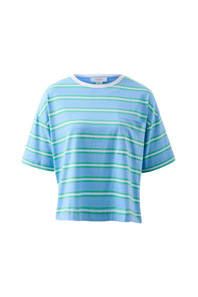 Boa Boxy Pocket Tee, POWDER/ZESTY GREEN STRIPE