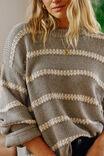 Lila Oversized Knit Crew, GREY MARLE STRIPE - example image 4