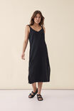 Slip Dress In Cotton Linen Blend, BLACK - alternate image 1