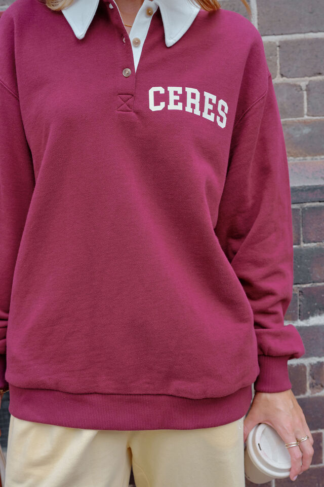 Wren Rugby Sweat, WASHED BURGUNDY WHITE HERITAGE LOGO