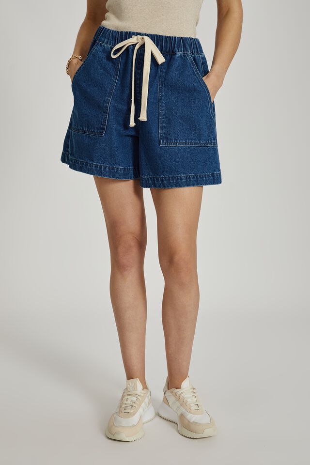 Denim Everyday Short In Cotton Lyocell Blend, INDIGO BLUE