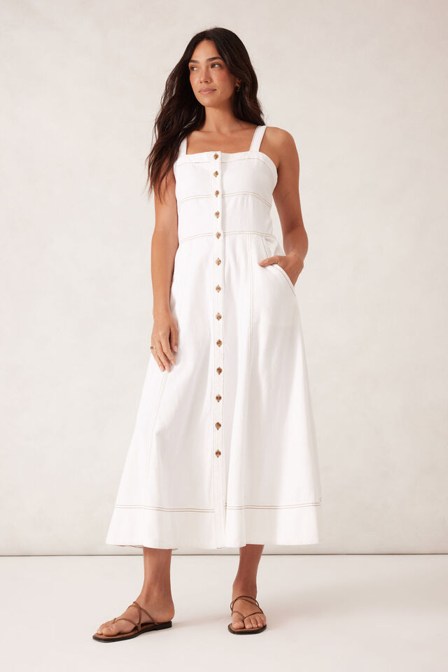 Strappy Seamed Midi Dress, FRESH ECRU