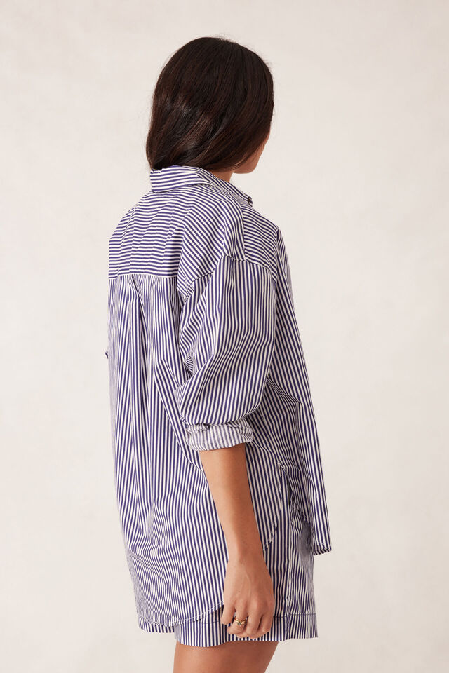 Peta Oversized Shirt, COLLEGE BLUE WHITE NARROW STRIPE