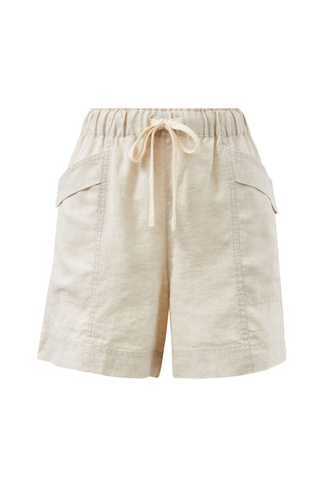 Panelled Pull On Short, NATURAL LINEN