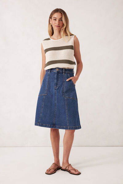 Knee Length Skirt, TRUE INDIGO