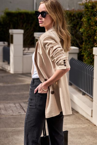 Relaxed Blazer In Cotton Linen Blend, CAMELETTE