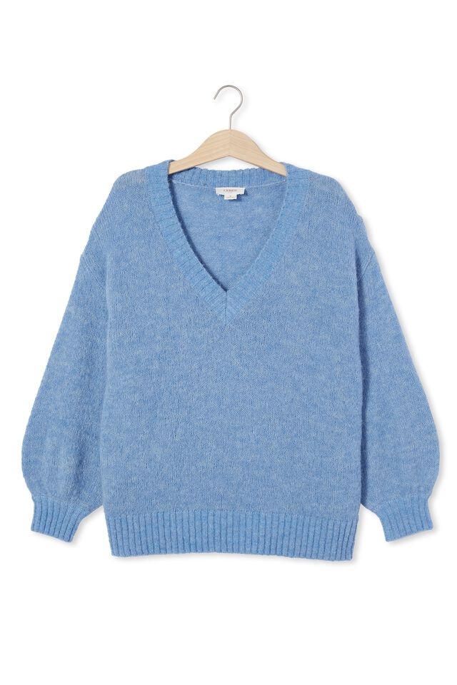 Deep Vee Sweater In Alpaca Wool Blend, SKY BLUE